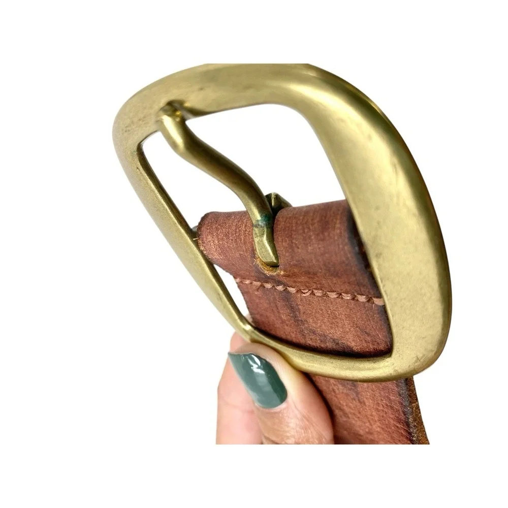 J. Crew Genuine Leather Mens Brown Weathered Tan Soft Belt Brass Buckle Sz Small